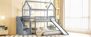 English Elm Twin Over Full Bunk Bed Playhouse Frame with Slide Staircase and Storage Drawers LT100129AAE