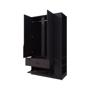 English Elm Sehili Spacious 3-Door Wardrobe with Drawer, Side Shelves & Dual Hanging Rods, Scratch-Resistant Wenge B128S00187