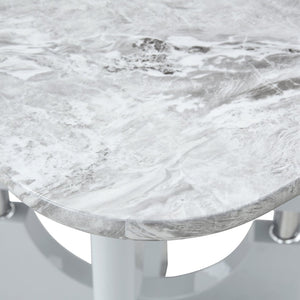 English Elm Modern Marble Print Mdf Dining Table Sculptural Hollow Frame Metal Accents Small Space Gray W3875S00027