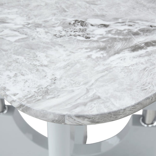 English Elm Modern Marble Print Mdf Dining Table Sculptural Hollow Frame Metal Accents Small Space Gray W3875S00027