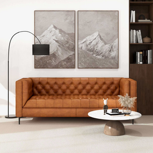 English Elm Ashcroft Furniture - Evelyn Mid Century Modern Cognac Leather Luxury Chesterfield Sofa