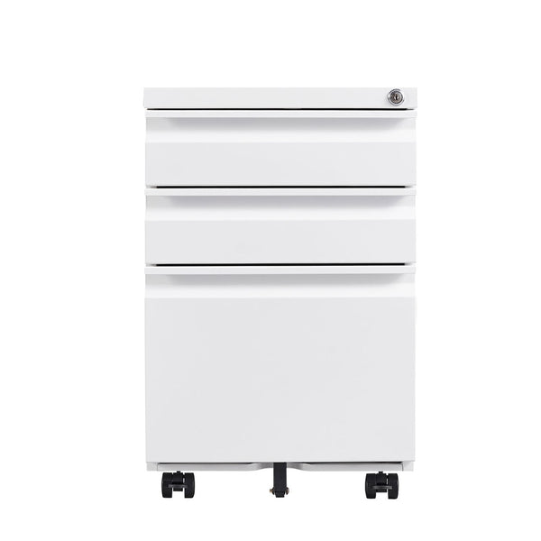 English Elm 3-drawer Rolling Steel File Cabinet Fully Assembled with Lock and Pen Tray for Office White T3625P495644