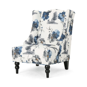 English Elm Christopher Knight Home® - TODDMAN High-Back Club Chair with Smooth Upholstery and Sloped Arms, Modern Wingback Comfort beige +blue flower 64469.00