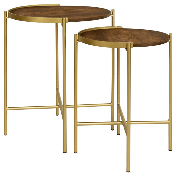 English Elm Genevieve Mango Wood Round Nesting Tables with Gold Iron Base for Living Room B062P447808
