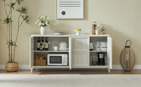 English Elm 67'' Scandinavian Oak Sideboard with Touch Latch Doors Soft Close Hinges Living Room Storage Light Gray W1820P420818