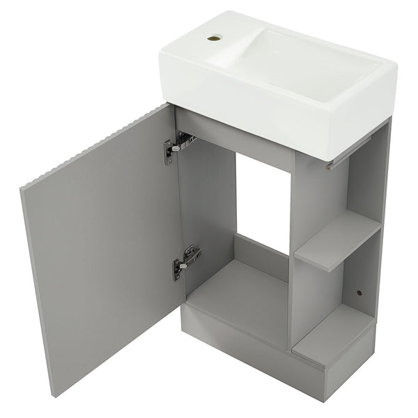 English Elm 18.6" Bathroom Vanity with Sink and Ceramic Top, MDF Cabinet with Door, TP Holder & Shelf Grey N725P212181E