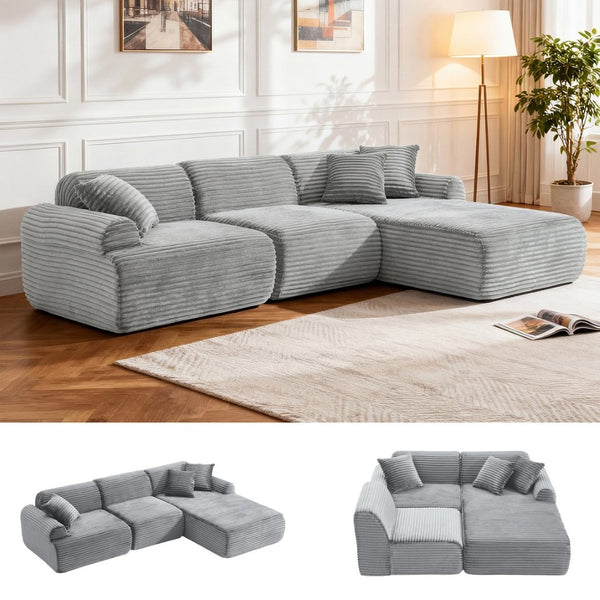 English Elm 105'' Modular Sectional with Woven Upholstery Washable Covers L-shaped Living Room Sofa W3565S00019
