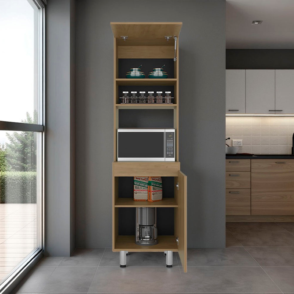English Elm Soham Tall Kitchen Pantry Cabinet with Chrome Legs Warm Beige Minimalist Storage B092P474468