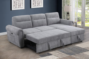 English Elm Ugo Chenille Sleeper Sectional Sofa with Storage Chaise and Built-in Usb Charging Ports Light Gray B2749S00070