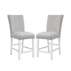 English Elm Set Of 2 Velvet Upholstered Counter Height Chairs - Grey & White Gloss Finish For Modern Style B016P322921-GIGA