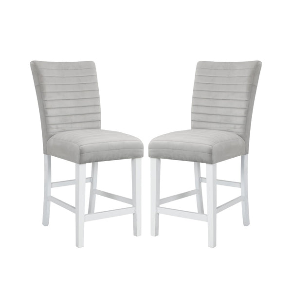 English Elm Set Of 2 Velvet Upholstered Counter Height Chairs - Grey & White Gloss Finish For Modern Style B016P322921-GIGA