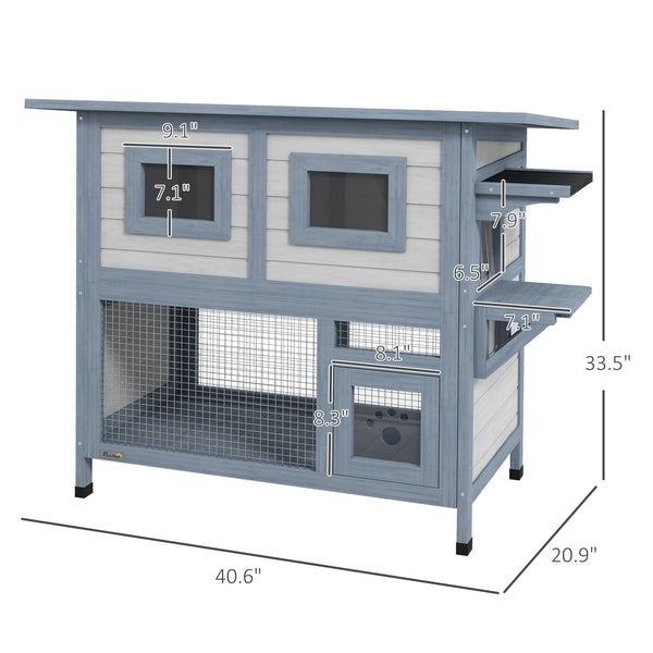 English Elm PawHut Extendable Outdoor Cat Tunnel 79" Wooden Catio Run with Weatherproof Mesh, Multi-Entry LIGHT GREY W2225P200727