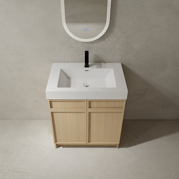 English Elm 30" Modern Freestanding Bathroom Vanity with Thick White Resin Sink, Soft-Close Doors & Adjustable Shelf (Durable) W999P239160