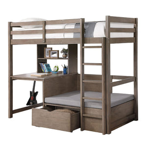 English Elm Modern Twin-Over-Full Bunk Bed with Angled Ladder, Solid Hardwood Frame and Patented Lock Joint Warm Grey 45 L x 72 W x 5 H B2741S00325