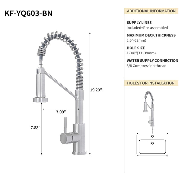 English Elm Bothwa Pull Down Kitchen Faucet with Stainless Steel Spout and Ceramic Cartridge Control Brushed Nickel B2724P262354