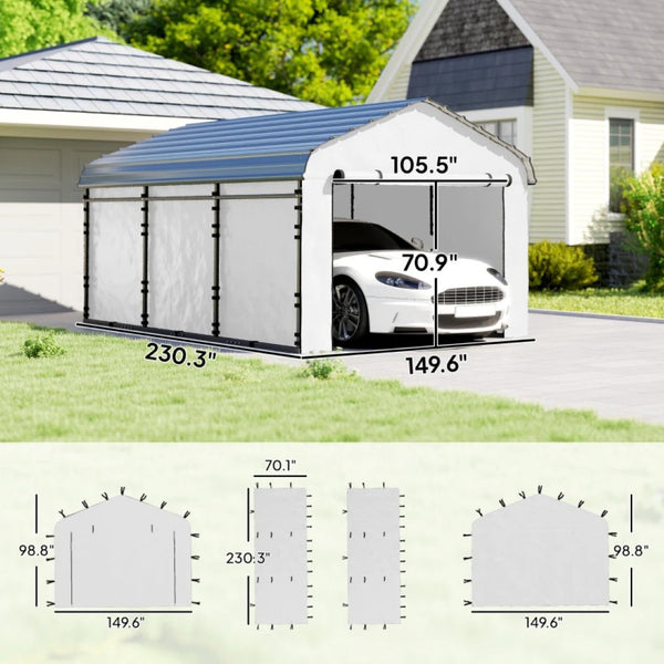 English Elm Durable Pe Sidewall Set for 12x20 Carport Frames with Upf50 Rain and Wind Defense T3971P468937