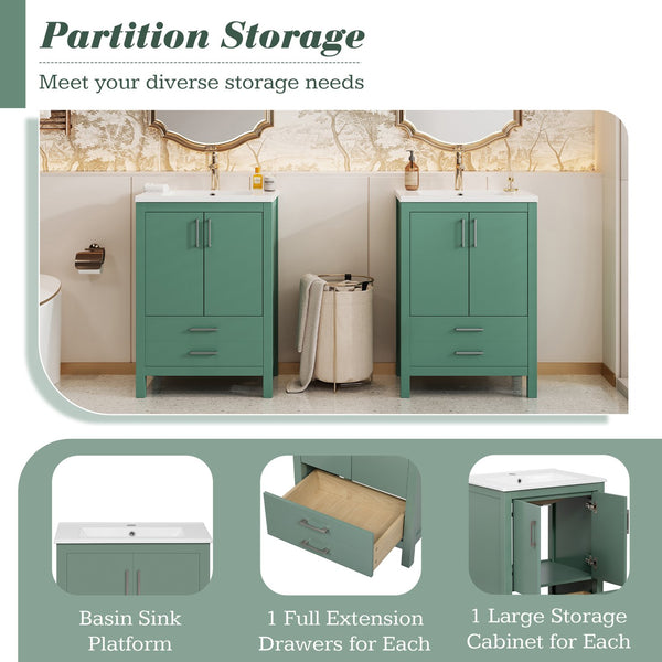 English Elm 48'' Bathroom Vanity with Sink 48.8'' Modern Freestanding 6-Drawer Ceramic Basin Cabinet for Baths Green N710SS00006F