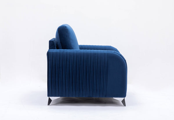 English Elm Wenona Blue Velvet Chair - Luxurious Accent Seating With Chrome Accents For Modern Living Spaces B2726S00011-GIGA