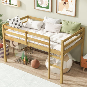 English Elm Solid Twin Loft Bed with Ladder and Reinforced Slats for Storage-Friendly, Space-Saving Bedrooms Natural W504P190954
