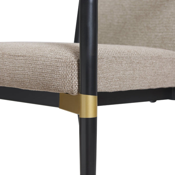 English Elm Modern Gold Accent Iron Frame Dining Arm Chairs Upholstered Set of Two for Elegant Spaces Black+Brown N771P345830H