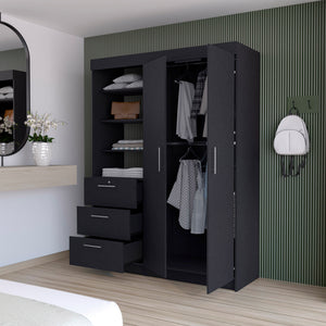 English Elm Tempe Black 3-Drawer Armoire with 3-Tier Display Shelves, 2-Door Closet Space & Metal Handles B128S00119