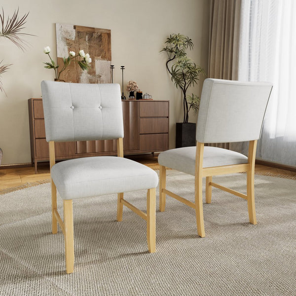 English Elm Wooden Modern Fabric Upholstered Dining Chairs Set of 4 – Farmhouse Style, Padded Seats & Solid Wood Legs Beige+Natural N752P294998D