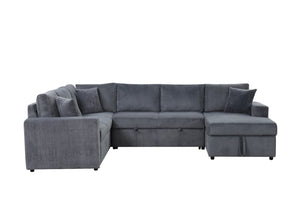 English Elm Rinaldo Corduroy Sleeper Sectional with Storage Chaise and Pocket Coil Cushions Gray B2749S00266
