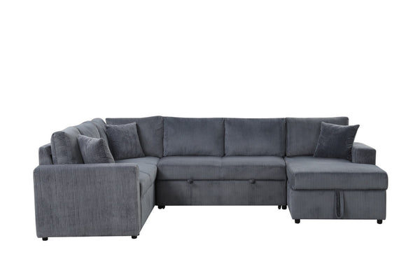 English Elm Rinaldo Corduroy Sleeper Sectional with Storage Chaise and Pocket Coil Cushions Gray B2749S00266