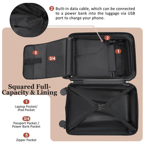 English Elm Luggage 5 Piece Hardside Abs Set with Front Access Carry on and Tsa Spinner Wheels Brown N732P391579O