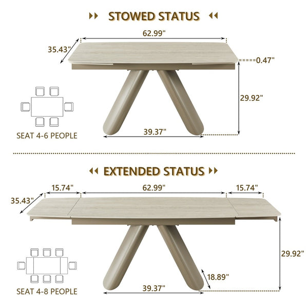 English Elm 1+6 Sintered Stone Extendable Dining Table Seats Six with Steel Base Modern W5630S00008