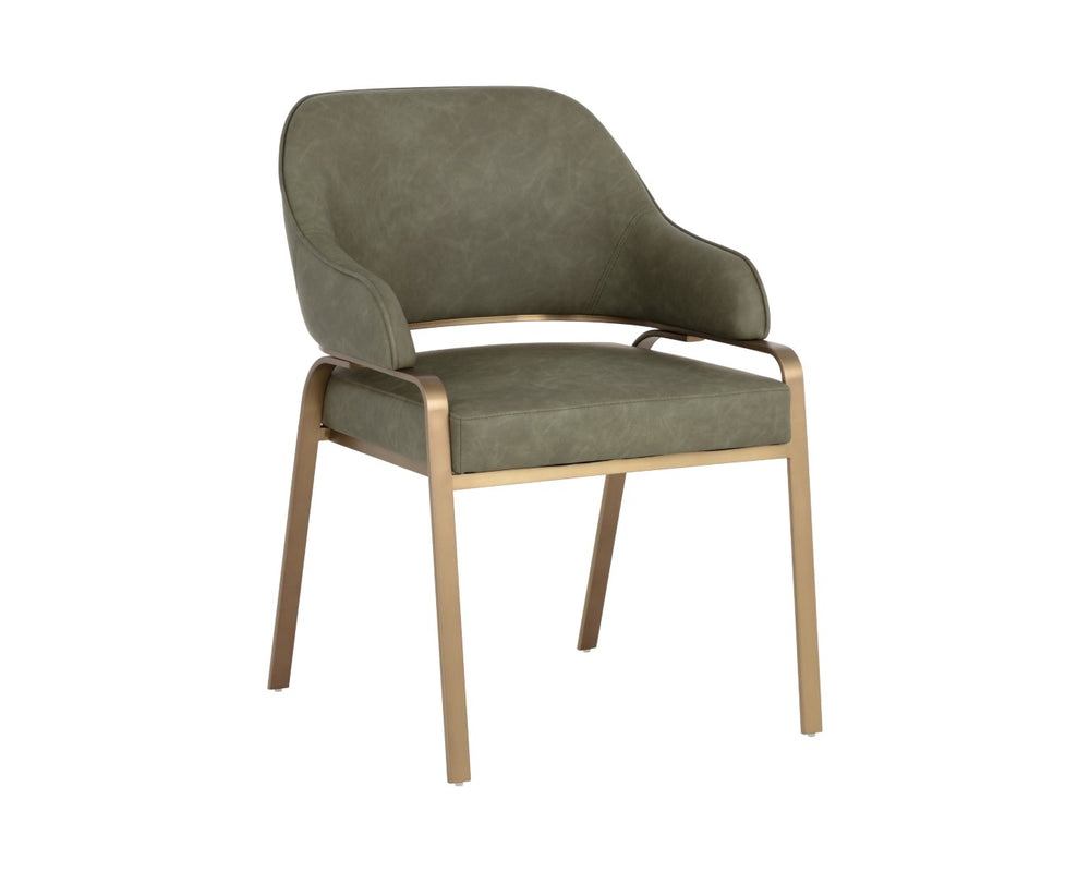 Sunpan MALACHI Dining Armchair - Luxurious Ivanhoe Pine Faux Leather with Gold Stainless Steel Base 112444