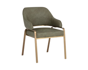 Sunpan MALACHI Dining Armchair - Luxurious Ivanhoe Pine Faux Leather with Gold Stainless Steel Base 112444