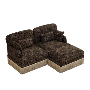 English Elm Comfy Chenille Leopard Print Loveseat with Tassel Trim Movable Ottoman Living Room Brown W5656S00011
