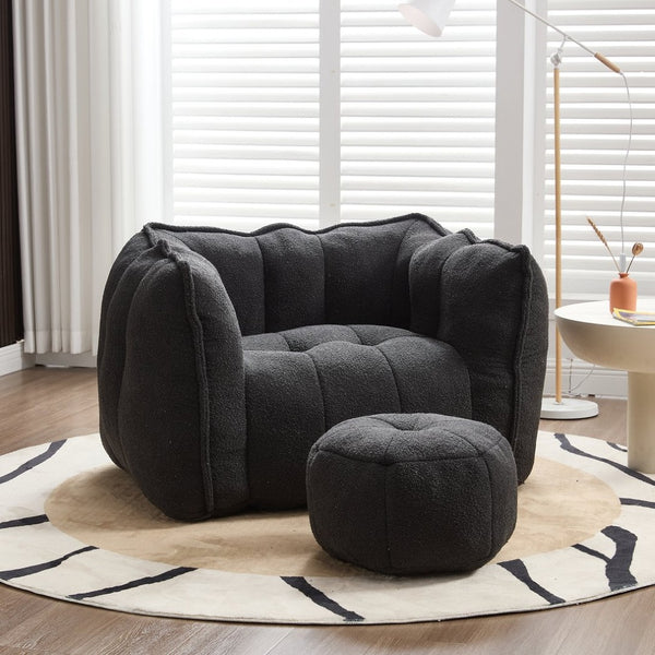 English Elm Soft Bean Bag Chair Set With Footstool For Gaming & Relaxation - Cozy, Durable & Space-Saving Design W1996P309482-GIGA