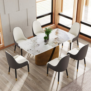 English Elm 70.86 "Elegant Curved Pandora Dining Table With Durable Sintered Stone Top & Bronze Iron Legs For 8" W1535S00615