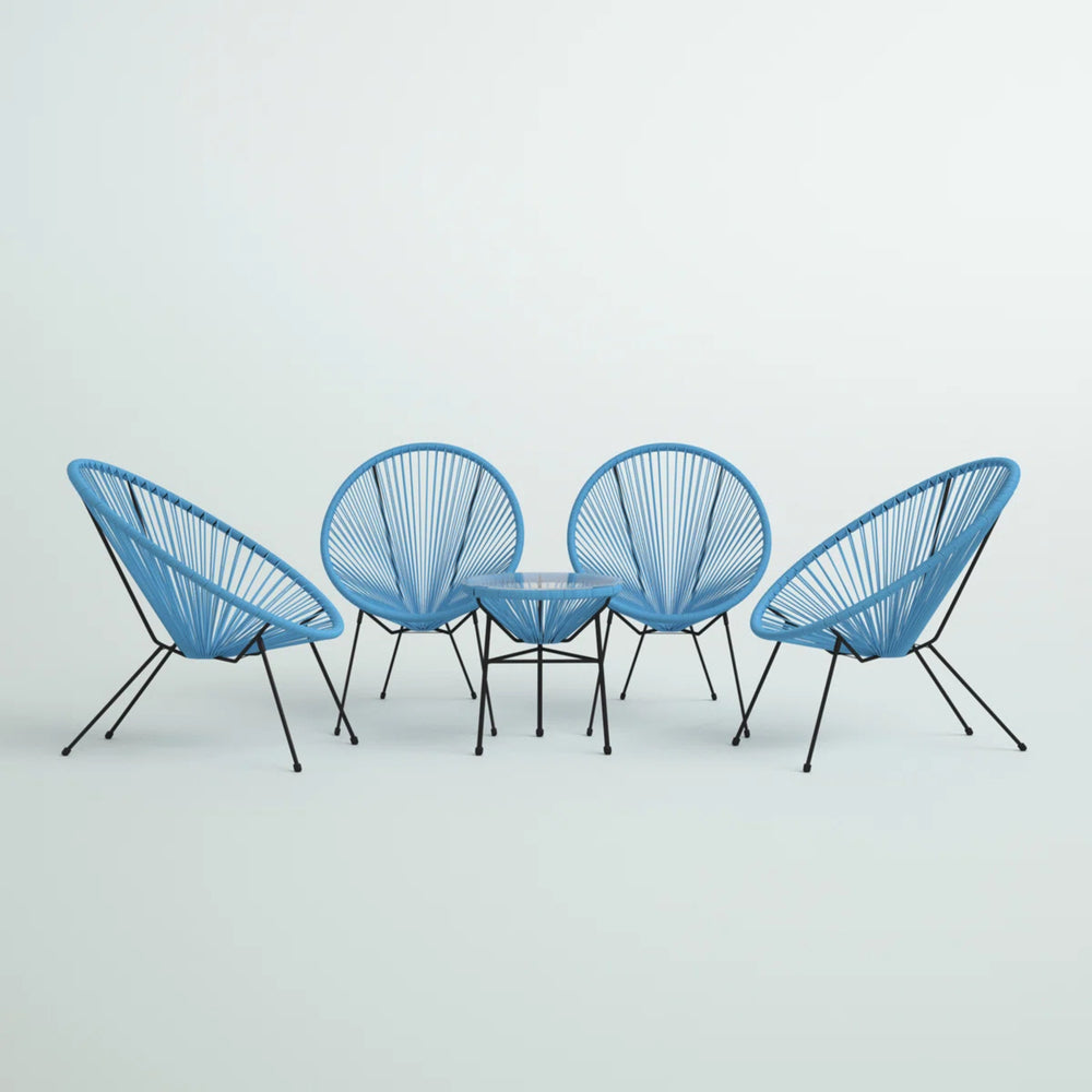 English Elm Modern Turquoise 4-Seat Outdoor Conversation Set with Tempered Glass Table, Rust-Resistant Steel, Papasan-Inspired Comfort B120S00218