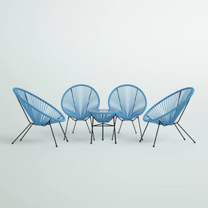 English Elm Modern Turquoise 4-Seat Outdoor Conversation Set with Tempered Glass Table, Rust-Resistant Steel, Papasan-Inspired Comfort B120S00218