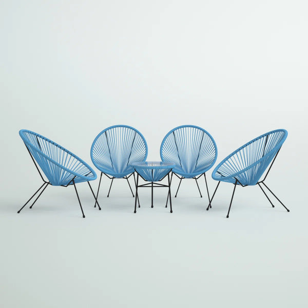 English Elm Modern Turquoise 4-Seat Outdoor Conversation Set with Tempered Glass Table, Rust-Resistant Steel, Papasan-Inspired Comfort B120S00218