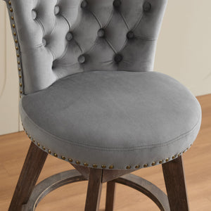 English Elm 26" Velvet Swivel Counter Stools Set of 2 with Tufted Back, Foam Cushion & Solid Wood Legs Gray W1143P362519