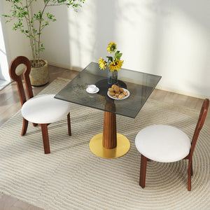 English Elm Modern Square Dining Table - 33.5" Glass Top With Wooden Legs & Gold Base For Small Spaces, 2-Person W1535S00572