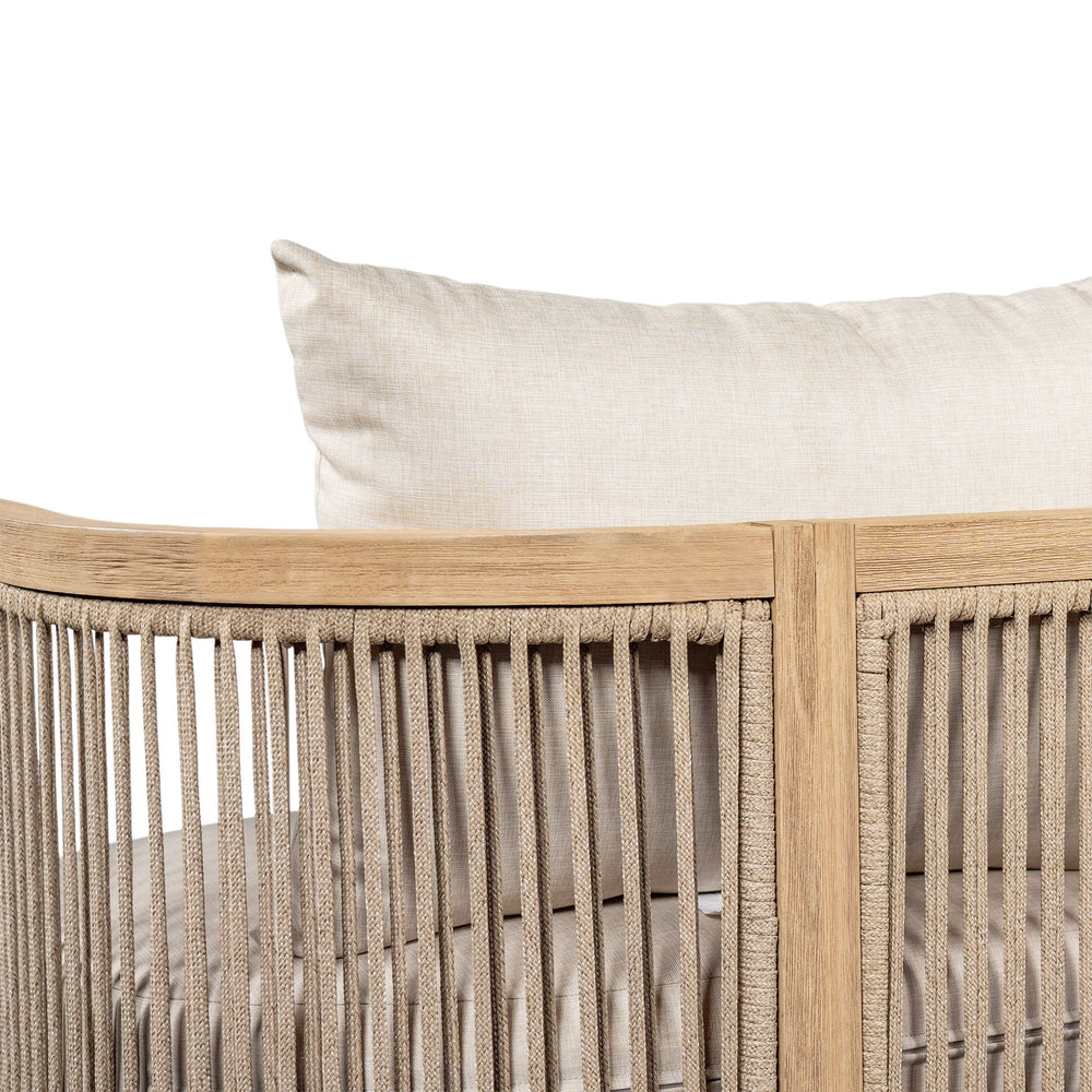 English Elm Christopher Knight Home® - 54.4'' Acacia Wood Outdoor Loveseat with Beige Cushions, Light Teak Finish, Weather-Resistant Rustic Charm N772P246424L