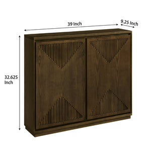 English Elm Mid Century Modern V-Shape Storage Cabinet - Stylish Buffet & Coffee Bar For Narrow Spaces, Brown W1801P362147