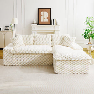 English Elm White Turtle Velvet Convertible Sofa: Chic Twin-Seat Design With Right Chaise For Ultimate Comfort W3371S00036-GIGA