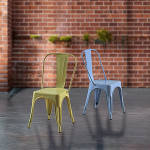 English Elm Set Of 2 Vibrant Yellow And Blue Metal Dining Chairs - Stackable, Easy-Clean, Durable, Modern Design B347P383115-GIGA