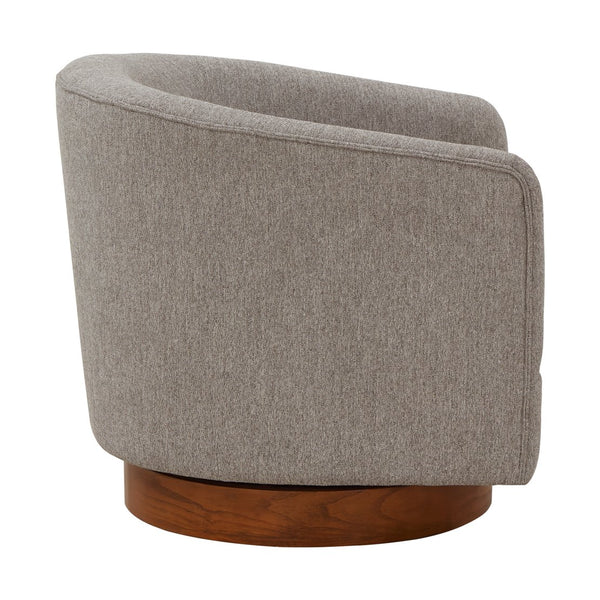 English Elm Miramar Plush Chenille Barrel Swivel Chair with Warm Wood Base, 360° Comfort and Removable Cushion Gray B050P322578