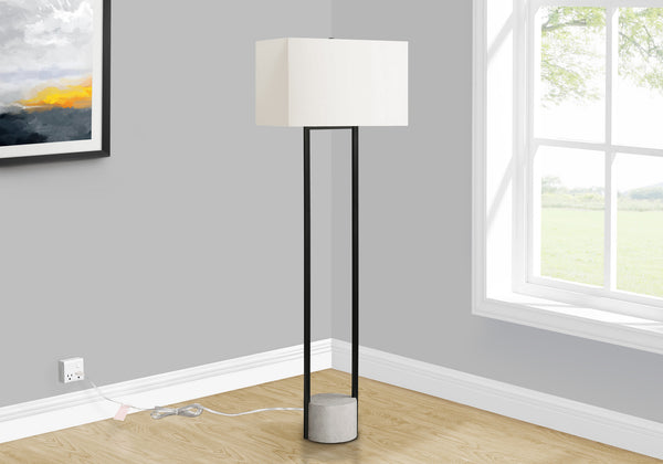 English Elm Lighting, 65"H arc floor lamp with ivory drum shade, sleek metal frame, 100W max, foot switch, modern ambiance Black 22 L x 14 W x 18 H B2710P221309