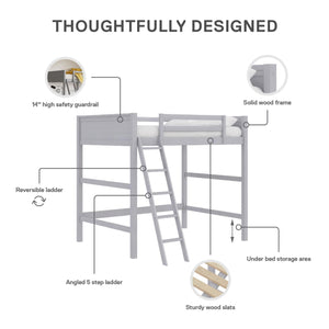 English Elm Denver Full Size Loft Bed with Ladder & Guardrails, Gray Wood Space-Saving Design for Kids Rooms B2733P384490
