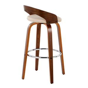 English Elm Grotto 30" Mid-Century Modern Barstool Set Of 2 In Walnut & Cream Faux Leather With Chrome Footrest B202S00598