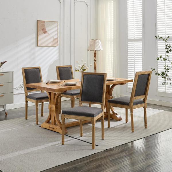English Elm French Louis Dining Chair Set of 2 with Carved Solid Wood Frame, Square Backrest, Cushioned Comfort Gray W1143P325858