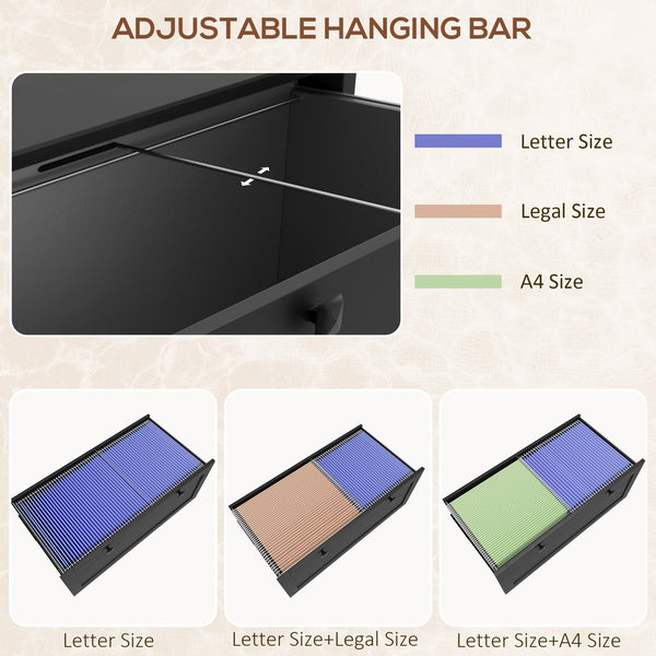 English Elm HOMCOM Lateral 2-Drawer File Cabinet with Lock & Keys, Adjustable Bars for Letter A4 Legal Files W2225P217763